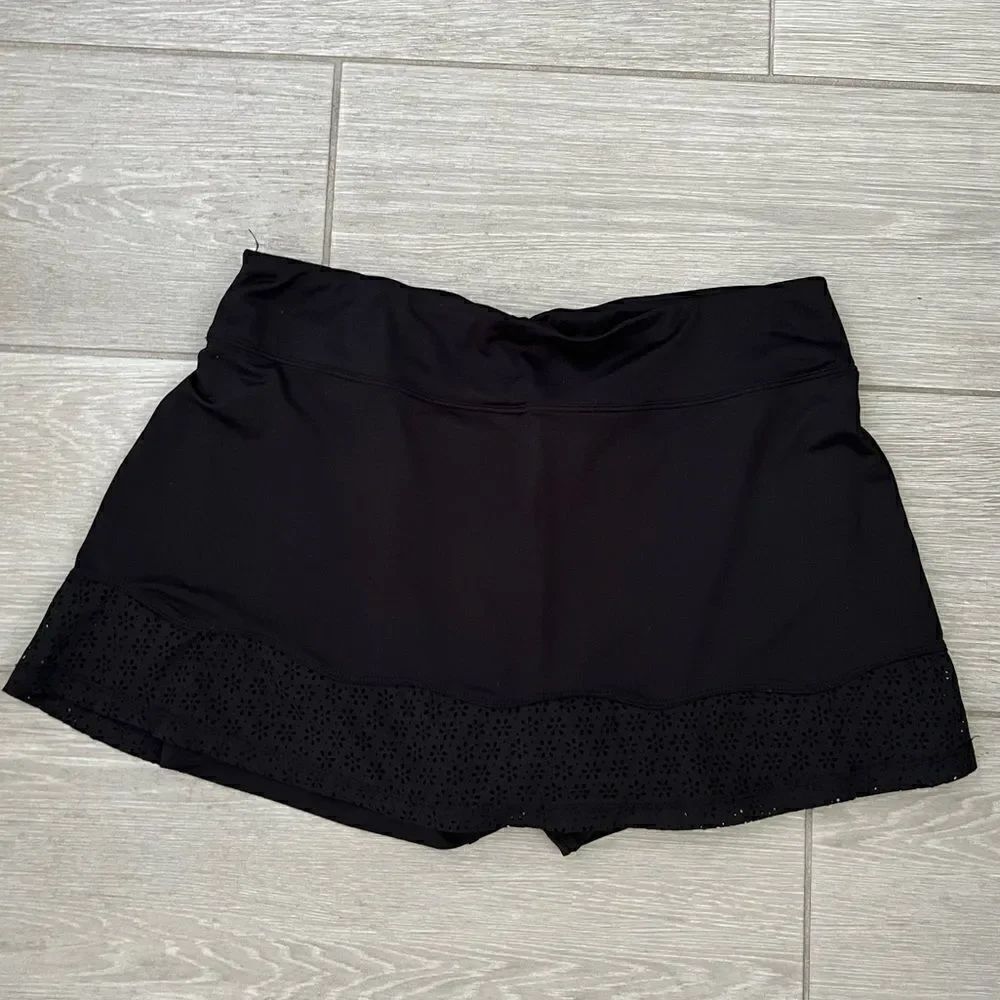FILA Black Tennis skirt Pickleball Skort laser cut hem sz L